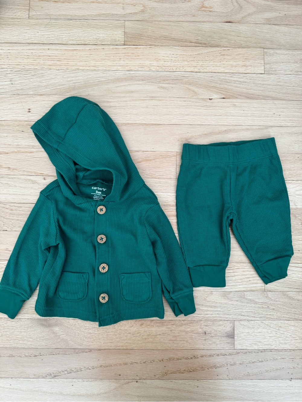 Carter's Green Ribbed Hooded Sweatshirt & Joggers Set
